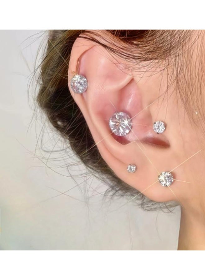 LATEEN 5 Pcs Stud Earrings  Zircon Stud Earring For Women And Men By 5 Pcs Different Size - Image 1